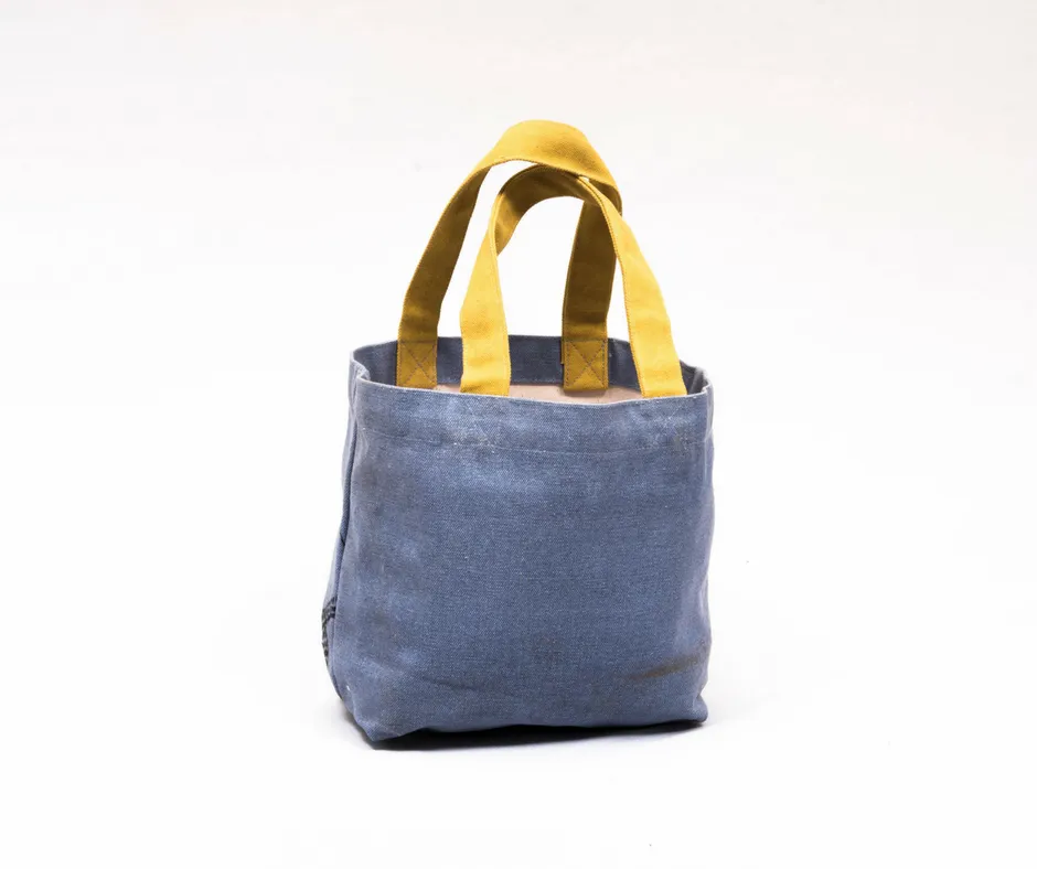 Unisex Canvas Tote Bag in Blue with Yellow Handle