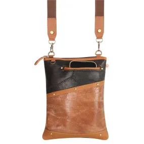 Vaan & Co Genuine Upcycled Leather Crossbody Bag - Black/ Camel