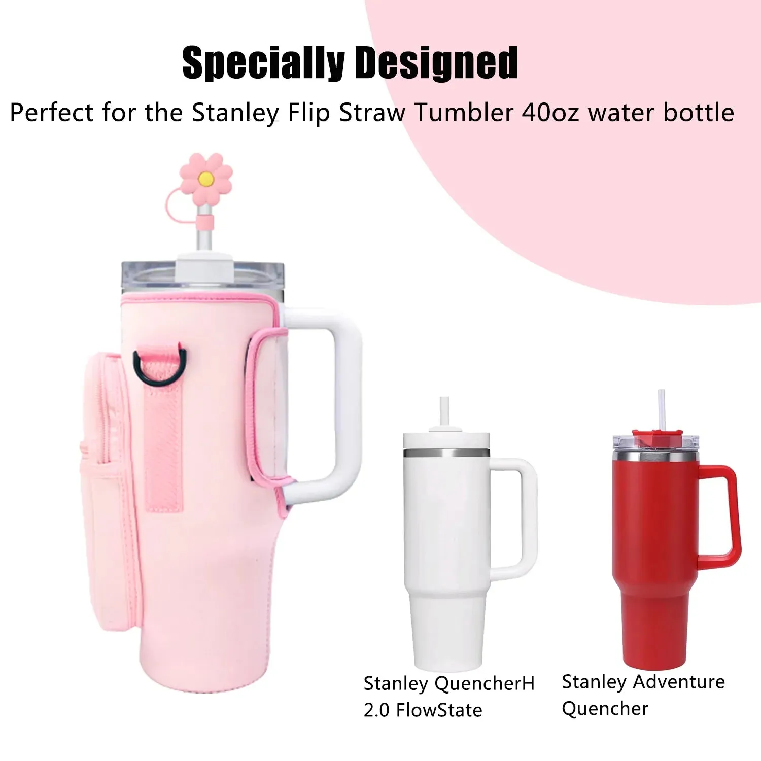 Water Bottle Carrier Bag with XL Zipper Bag Compatible with Stanley 40oz Tumbler with Handle,Gradient color Water Bottle Holder