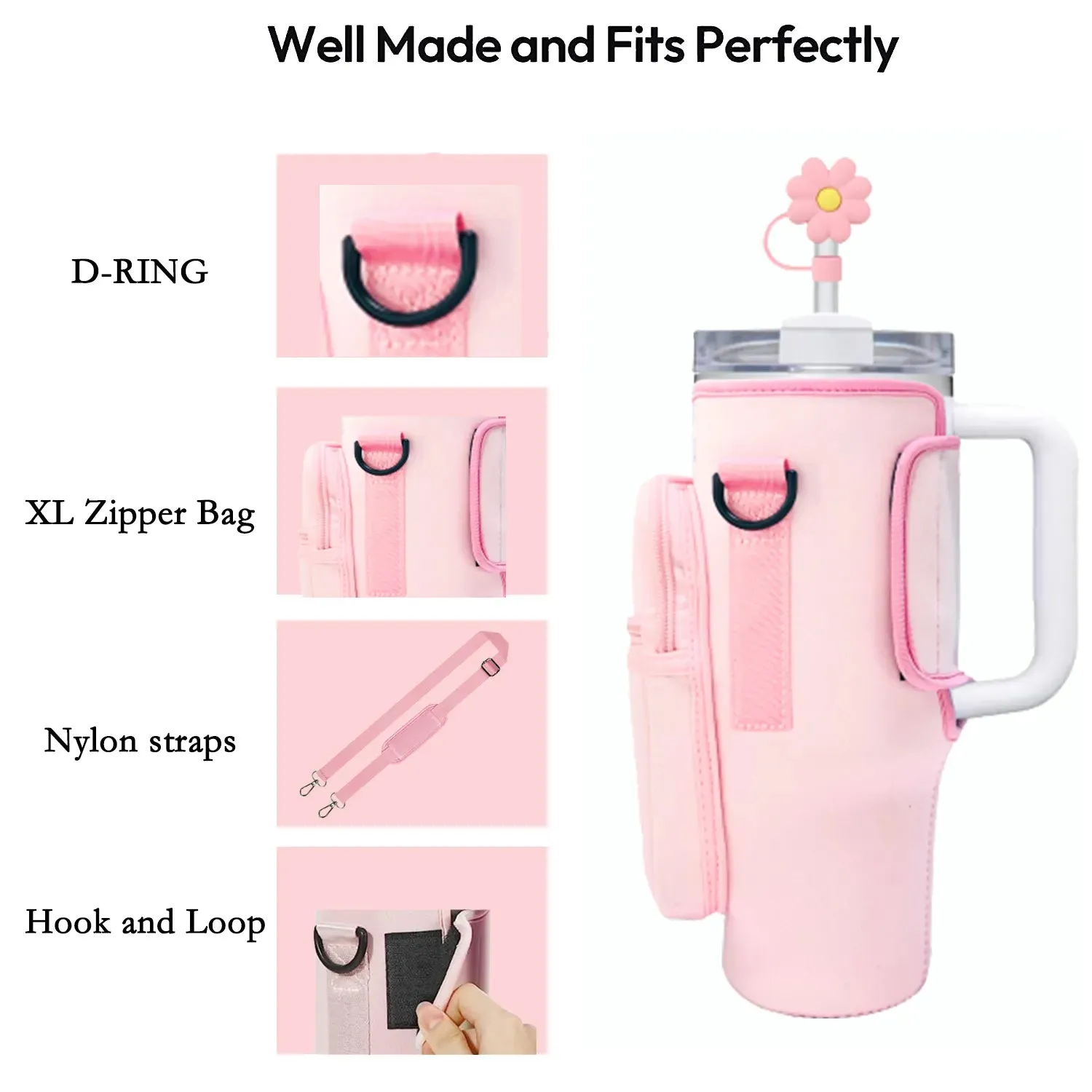 Water Bottle Carrier Bag with XL Zipper Bag Compatible with Stanley 40oz Tumbler with Handle,Gradient color Water Bottle Holder