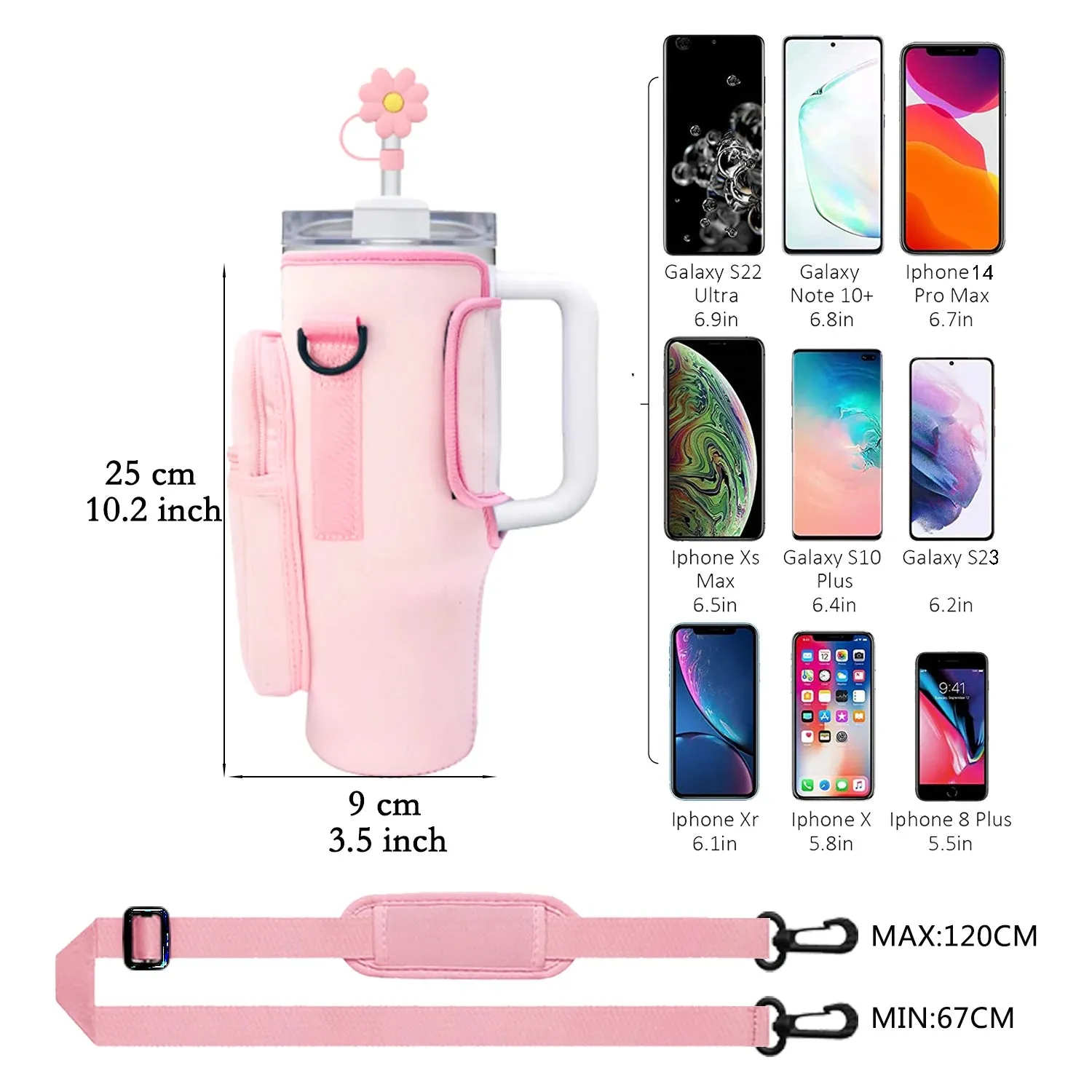 Water Bottle Carrier Bag with XL Zipper Bag Compatible with Stanley 40oz Tumbler with Handle,Gradient color Water Bottle Holder