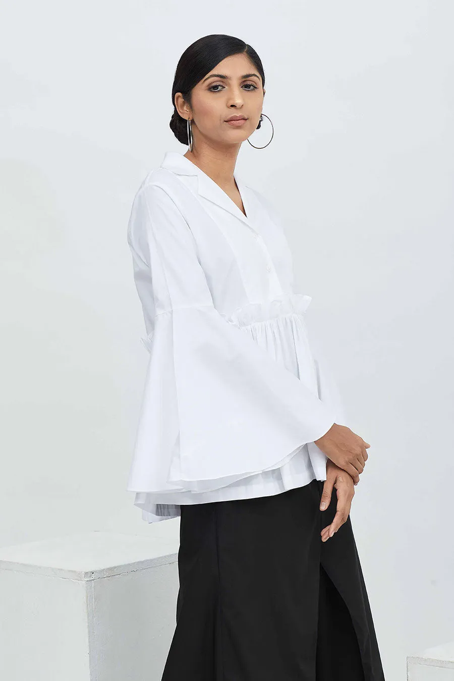 White Paper Bag Waist Shirt Top