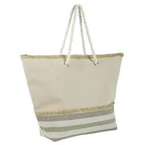 Womens Bottom Stripes Canvas Beach Shopping Shoulder Bag