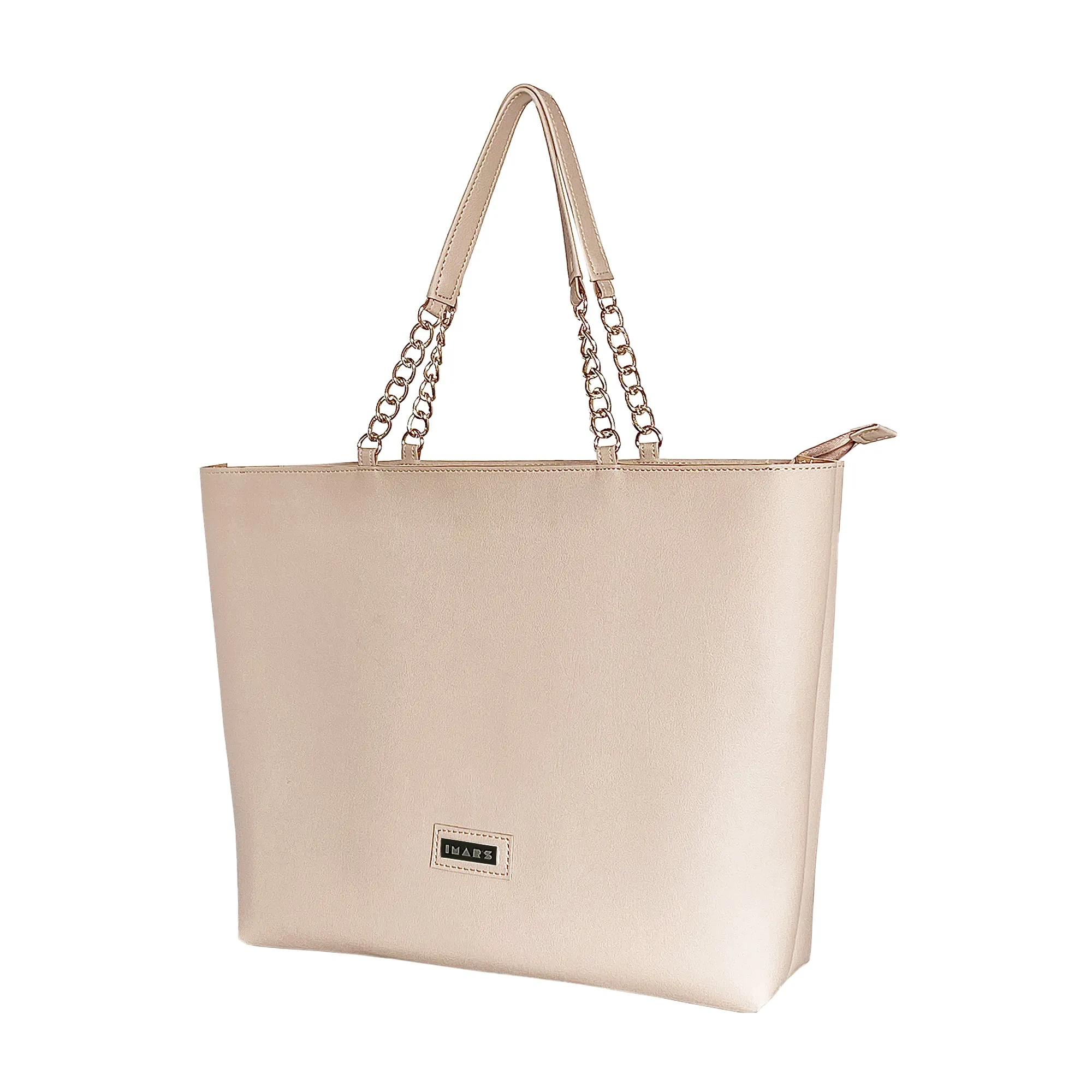 Women's Large Tote Chain Beige Bag| Vegan Leather Ladies Handbag Beige