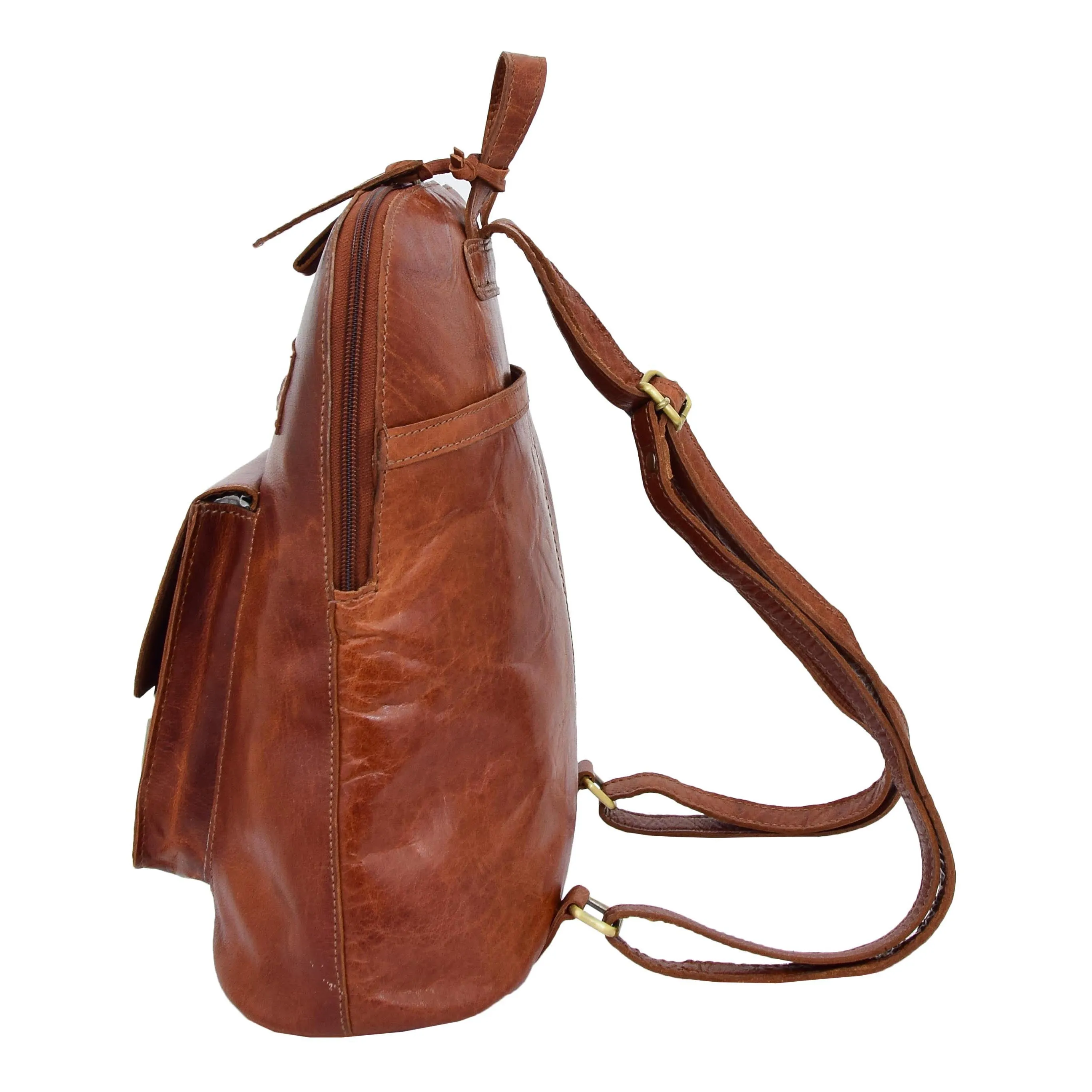 Womens Leather Casual Mid Size Backpack Doris Tan