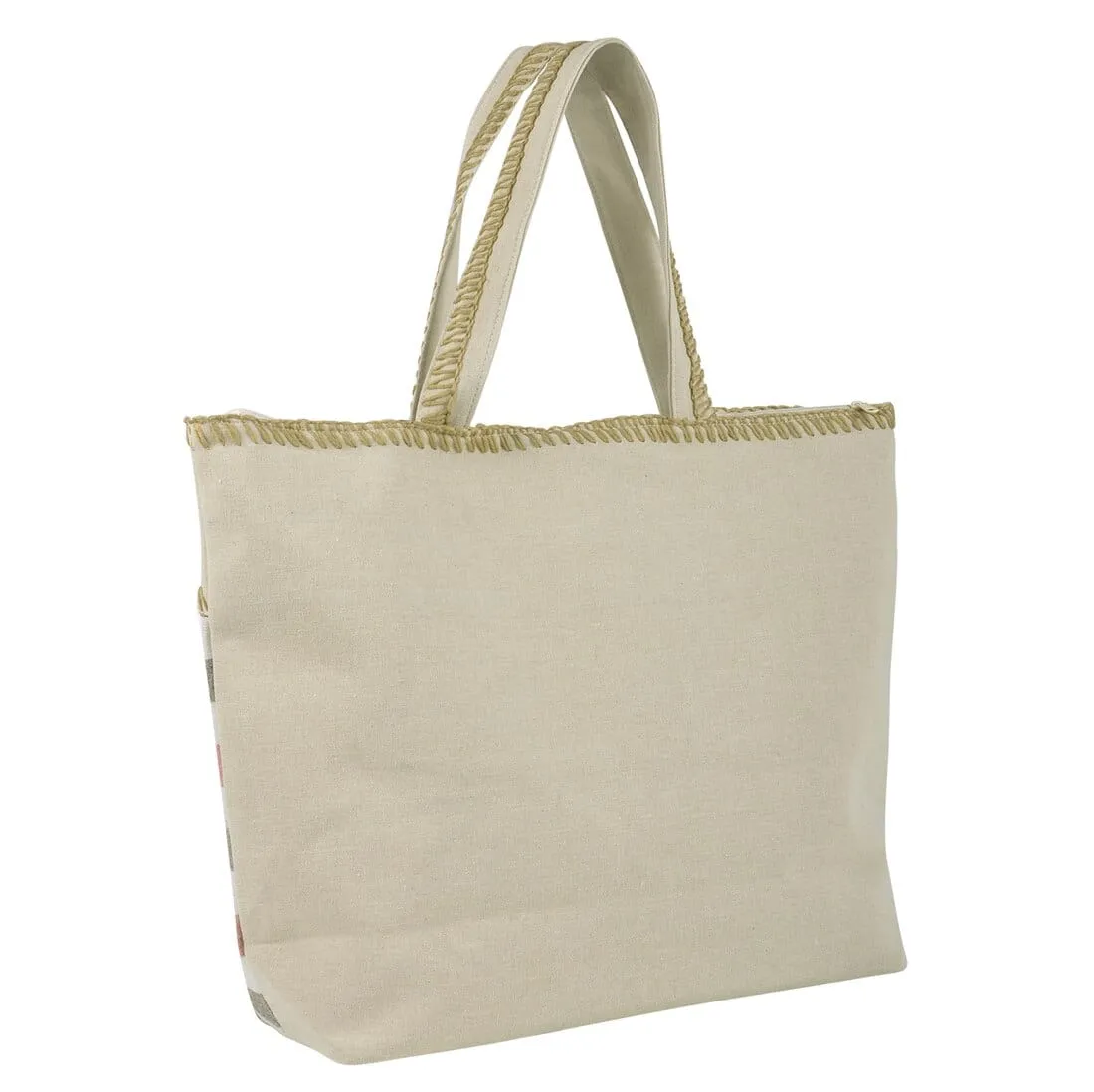 Womens Narrow Stripes Canvas Beach Shopping Shoulder Bag