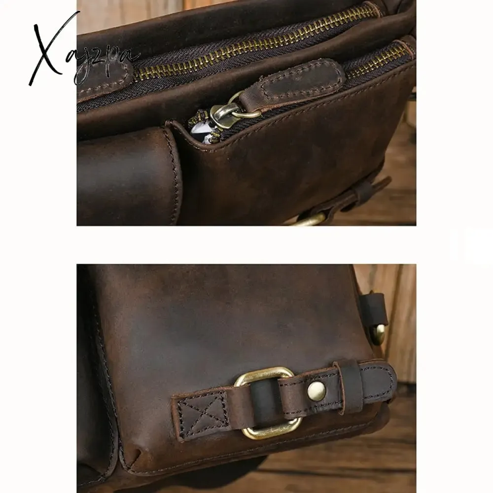 Xajzpa - Men Waist Belt Bag Fanny Pack Purse Genuine Leather Cross body Shouder Travel Male Real Cowhide Hip Bum Waist Pack Bags