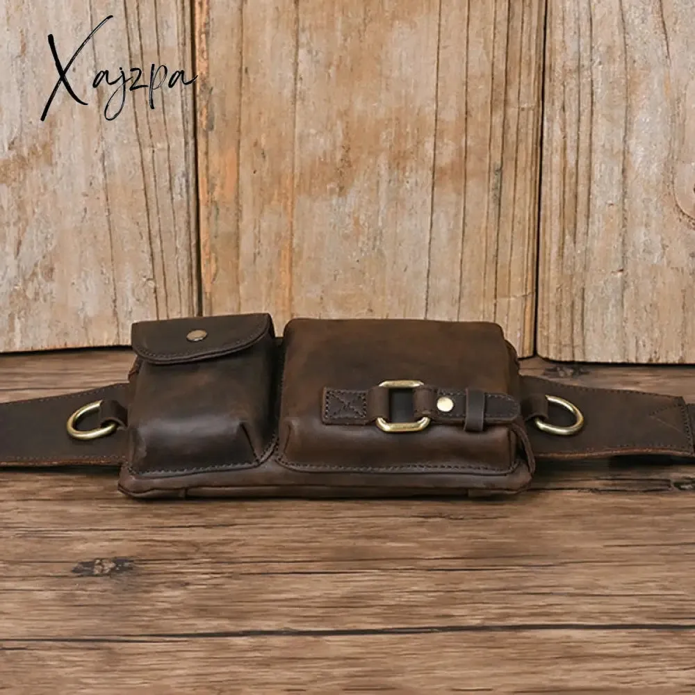 Xajzpa - Men Waist Belt Bag Fanny Pack Purse Genuine Leather Cross body Shouder Travel Male Real Cowhide Hip Bum Waist Pack Bags