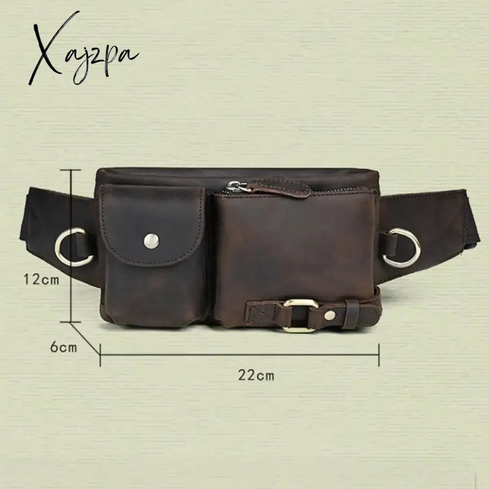 Xajzpa - Men Waist Belt Bag Fanny Pack Purse Genuine Leather Cross body Shouder Travel Male Real Cowhide Hip Bum Waist Pack Bags