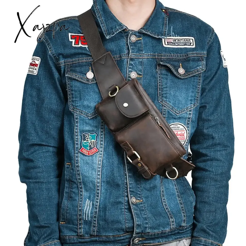 Xajzpa - Men Waist Belt Bag Fanny Pack Purse Genuine Leather Cross body Shouder Travel Male Real Cowhide Hip Bum Waist Pack Bags