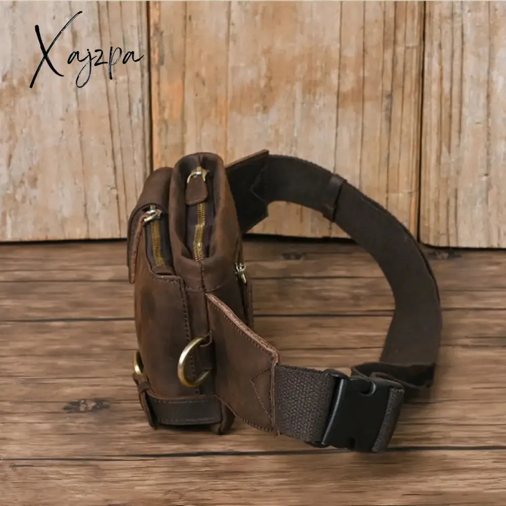 Xajzpa - Men Waist Belt Bag Fanny Pack Purse Genuine Leather Cross body Shouder Travel Male Real Cowhide Hip Bum Waist Pack Bags