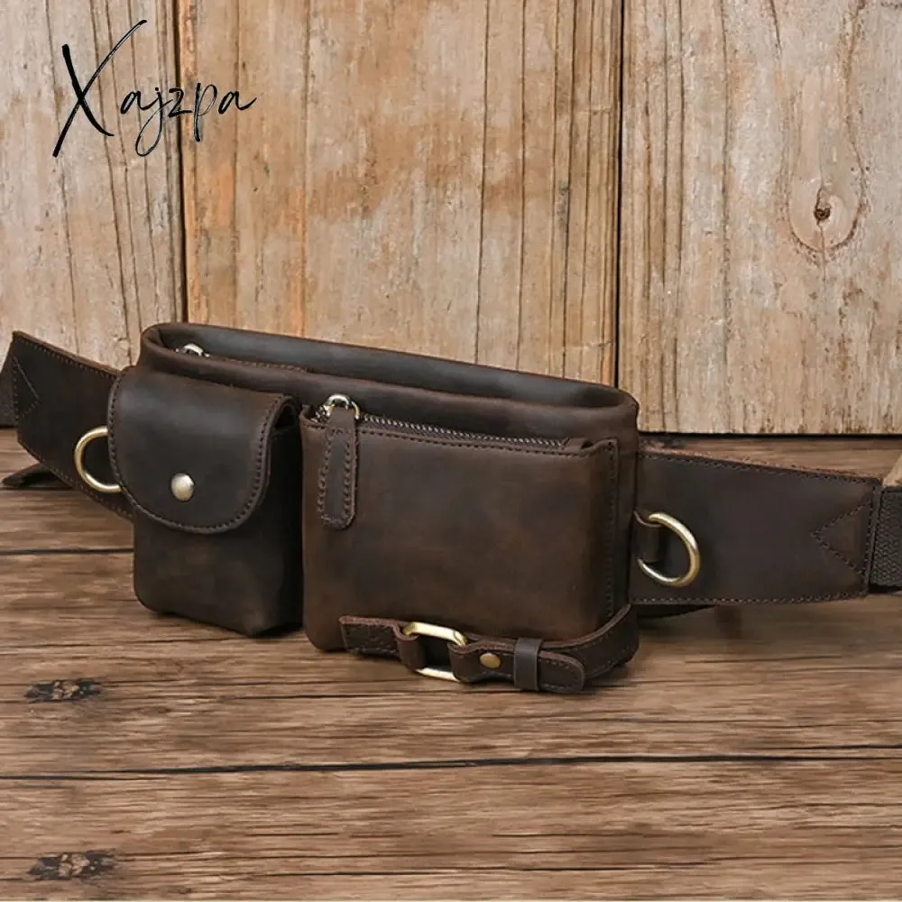 Xajzpa - Men Waist Belt Bag Fanny Pack Purse Genuine Leather Cross body Shouder Travel Male Real Cowhide Hip Bum Waist Pack Bags