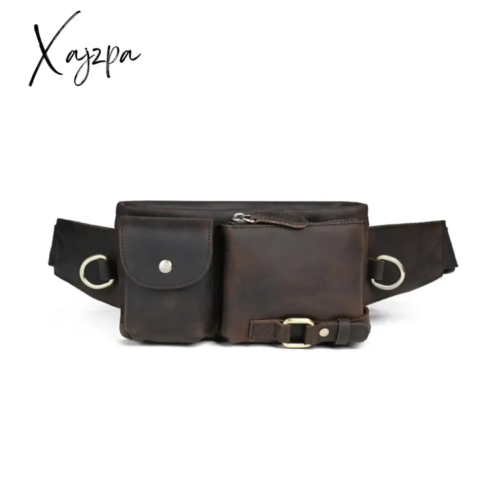 Xajzpa - Men Waist Belt Bag Fanny Pack Purse Genuine Leather Cross body Shouder Travel Male Real Cowhide Hip Bum Waist Pack Bags