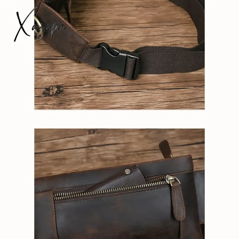 Xajzpa - Men Waist Belt Bag Fanny Pack Purse Genuine Leather Cross body Shouder Travel Male Real Cowhide Hip Bum Waist Pack Bags