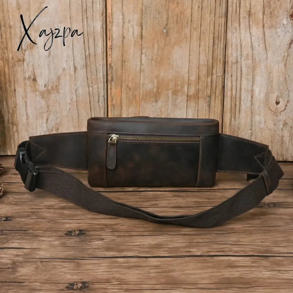 Xajzpa - Men Waist Belt Bag Fanny Pack Purse Genuine Leather Cross body Shouder Travel Male Real Cowhide Hip Bum Waist Pack Bags