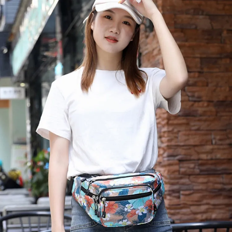 Y051 Women Summer Crossbody Waist Bag Large Capacity Cell Phone Bag(Flower Gray)