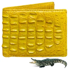 Yellow Double Side Alligator Hornback Leather Bifold Wallet For Men | Handmade Crocodile Wallet RFID Blocking | VINAM-108