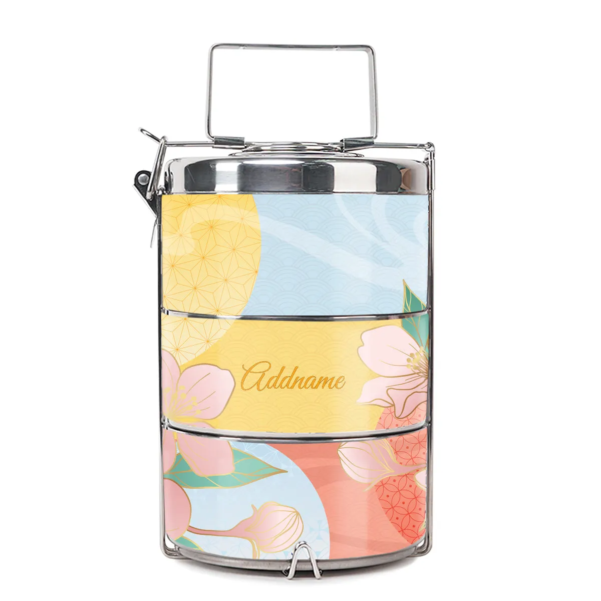 Zen Blossom Oriental Series 3-Tier Premium Medium 13.5cm Tiffin Carrier [FREE Custom Add Name]